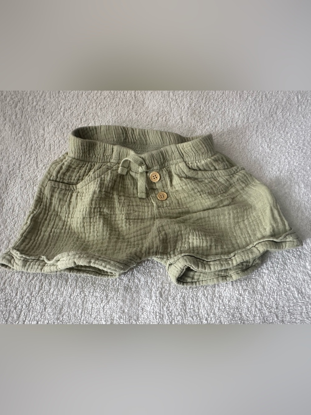 Kids Light Olive Green Cotton Gauze Shorts with Drawstring